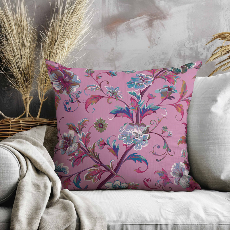Coussin en faux suède Nature's Palette, Carré 20 po, Vert/rose