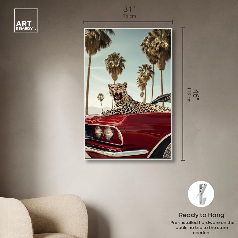 Art Remedy, toile d'art moderne tigre rouge, Mustang rouge, H 46 po x l 31 po, Cadre flottant blanc