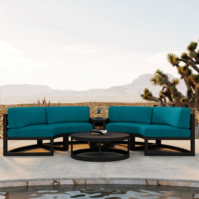 Avion Outdoor 4 - Piece Conversation Set, Spectrum Peacock Sunbrella® Plainweave, Black