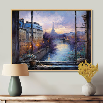Vue de la fenêtre de Paris au coucher du soleil - Art mural Paris