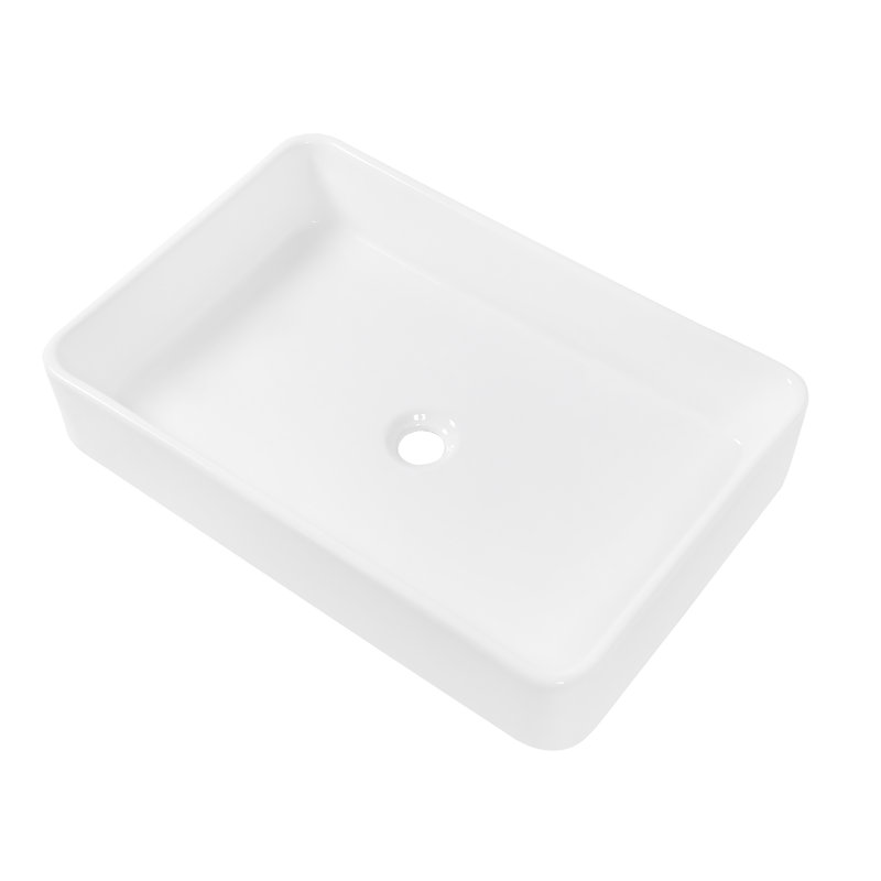 24"X16" White Ceramic Rectangular Vessel Bathroom Sink, White