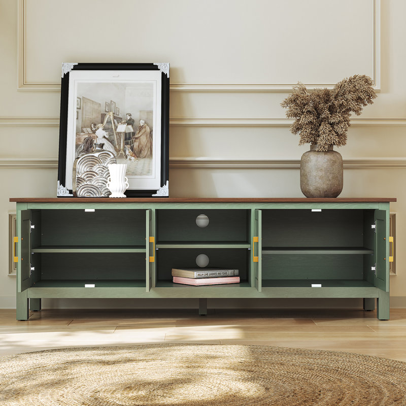 Meuble télé 63 po avec tablettes réglables à 3 niveaux et console multimédia spacieuse, Vert