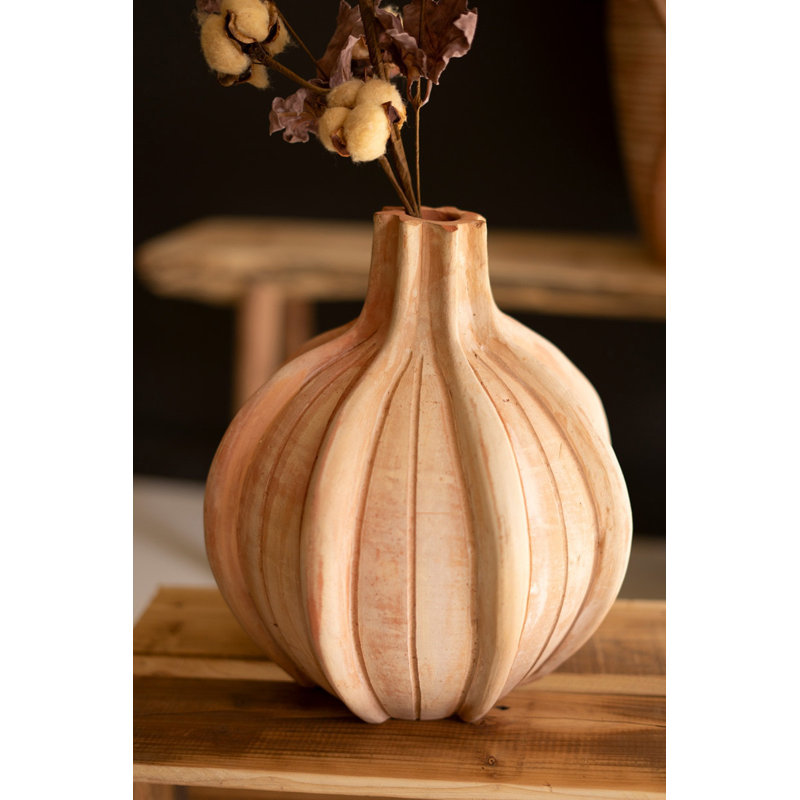 Kalaou Terracotta Vase with Vertical Ridges Rounded Silhouette – 12" Tall