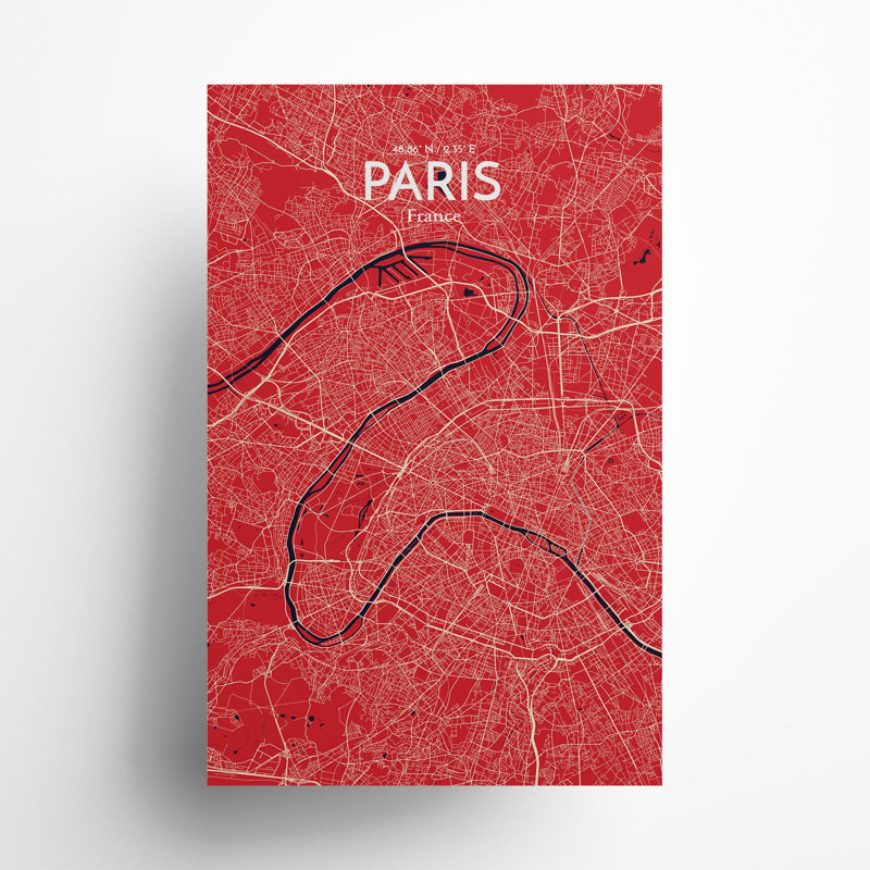 Paris City Map in Nautical 1 Piece Wall Art, 17cm H x 11cm W x 0.05cm D