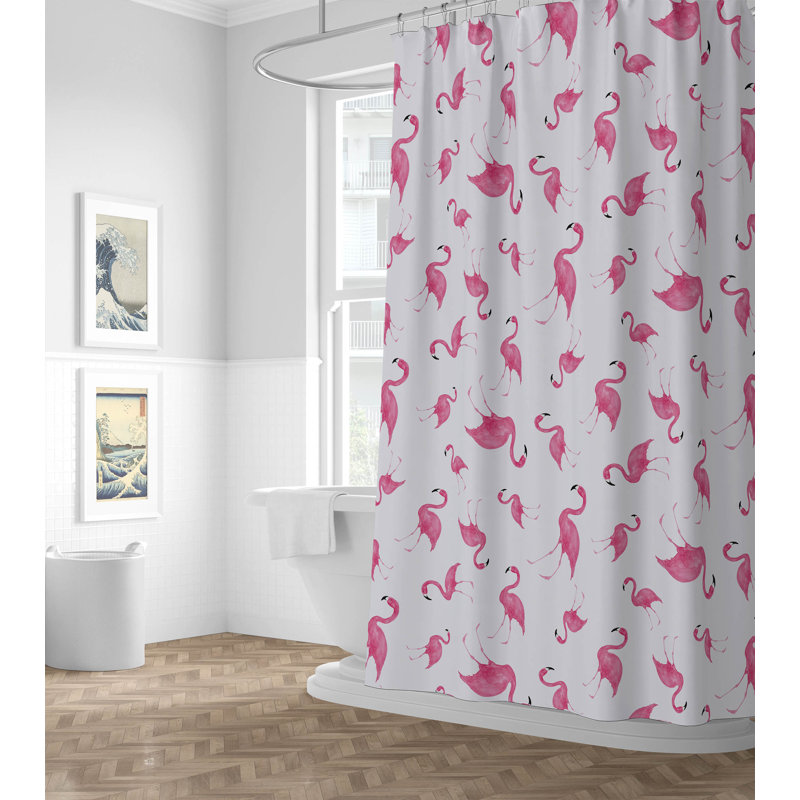 Summer Lemon Ultra-Thin Lightweight Shower Curtain, White/Pink Flamingo