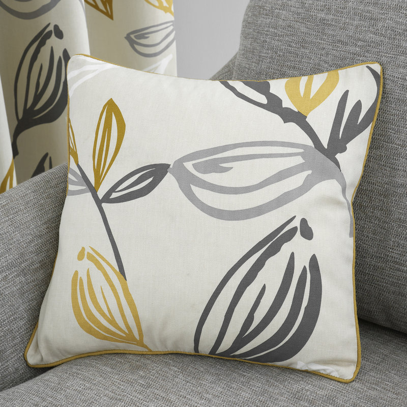 Ensley Floral Square Cushion, Ochre Yellow, Polyester/Polyfill