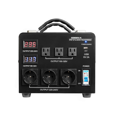 Voltage Auto Converter Transformer, 5000VA, Heavy Duty Step Up/Down Power Transformer, 110V to 220V and 220V to 110V, with 3 US Outlets, 3 EU Outlets, LCD Display, Circuit Breaker Protection