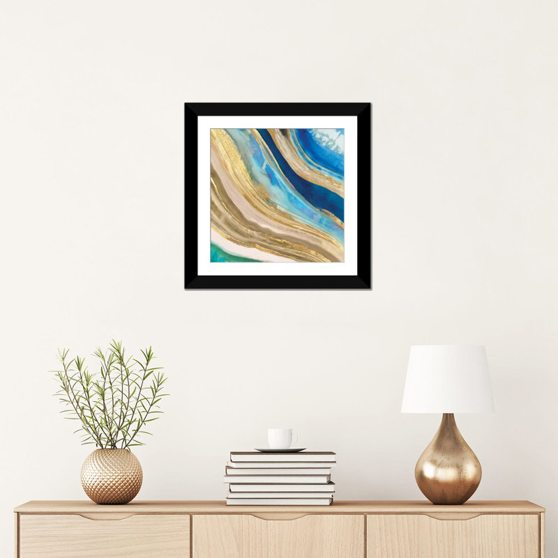 «Agate II», reproduction sur toile, H 16 po x l 16 po x P 1 po, Papier d'art encadré noir, Blanc