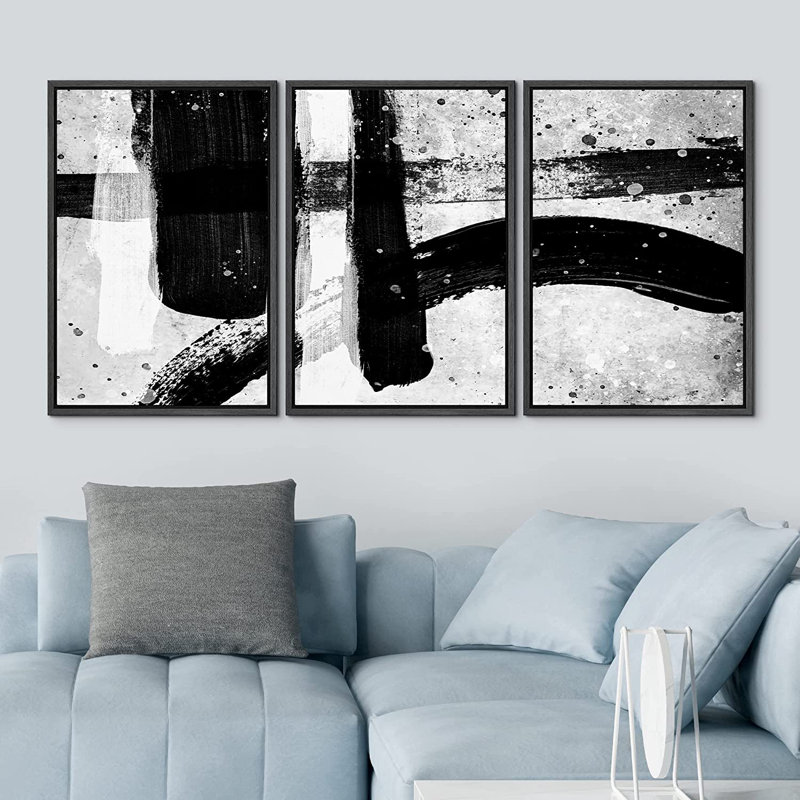 BAW, 3 pièces, cadre flottant, impression sur toile, Noir, H 24 po x l 48 po x P 1,5 po