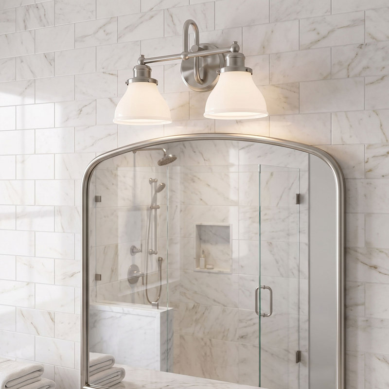 Baxter 2 - Light Dimmable Vanity Light, Brushed Nickel, Milk