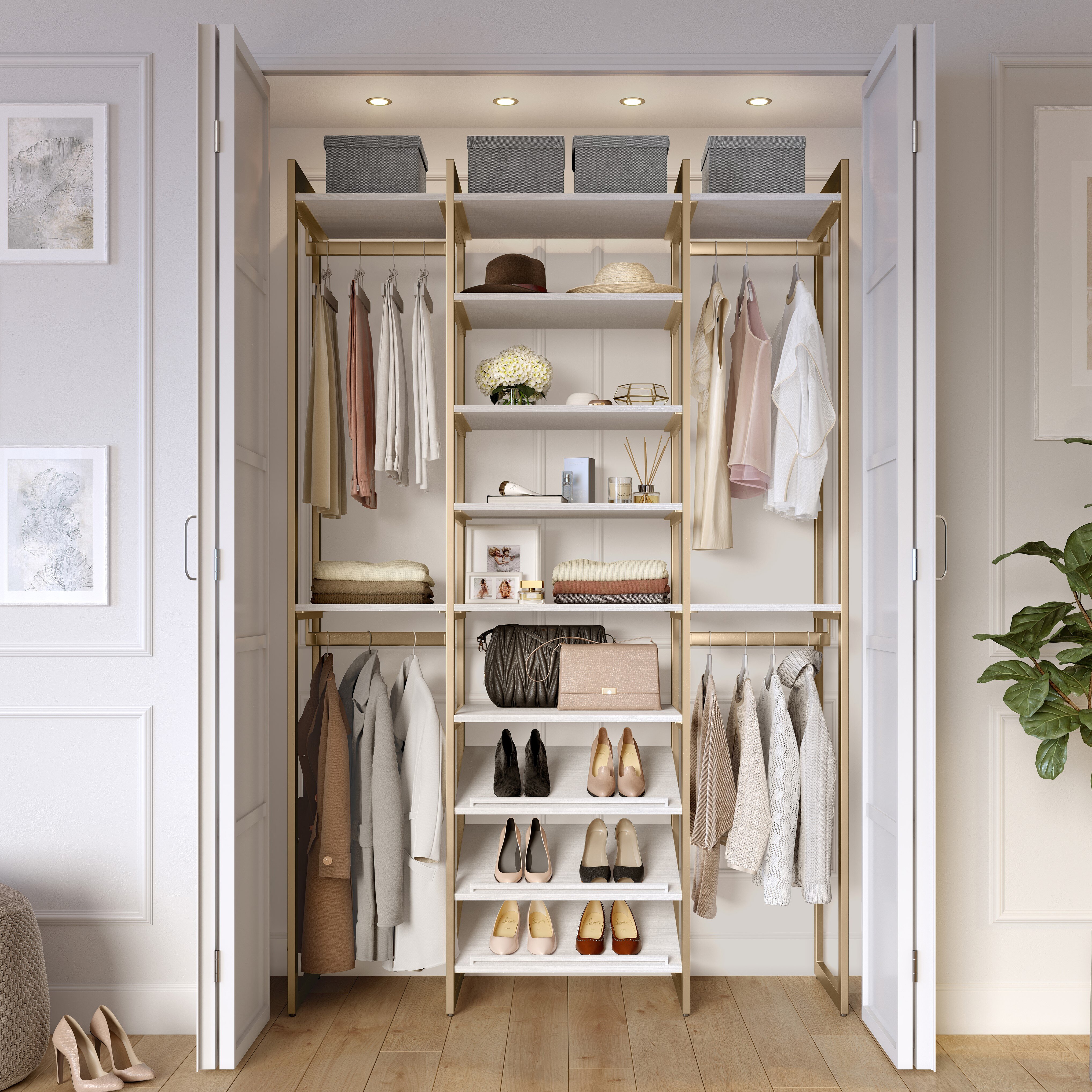 California Closets The Everyday System 56 W Hanging & Shoe Storage Closet System Reach-In Sets Martha Stewart