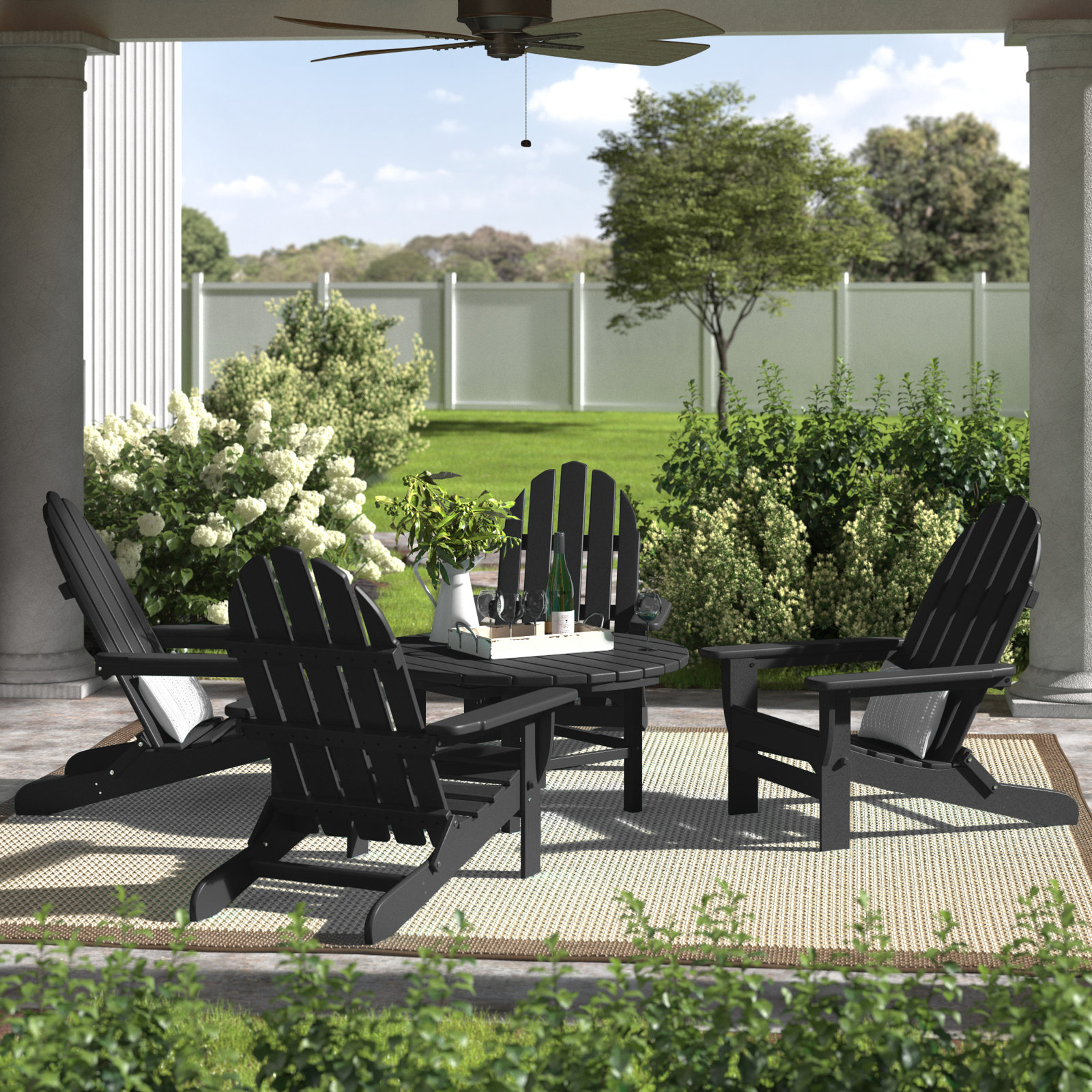 POLYWOOD® Classic Adirondack 4-Person Patio Seating Group, Black