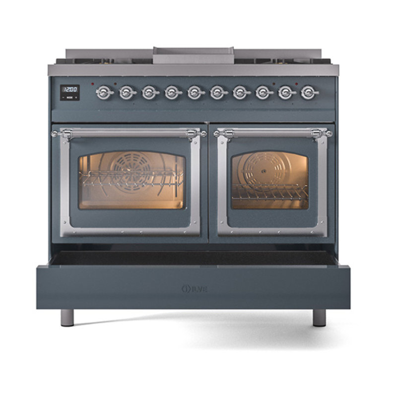 ILVE Nostalgie II Series Noblesse 40 inch Dual Fuel Range with 6 Sealed Burners, Griddle (Glass Door), Natural Gas