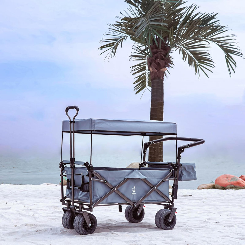 Collapsible Wagon 140L Wagons Carts Foldable with Removable Canopy, Folding Wagon Cart with Wheels, Grey