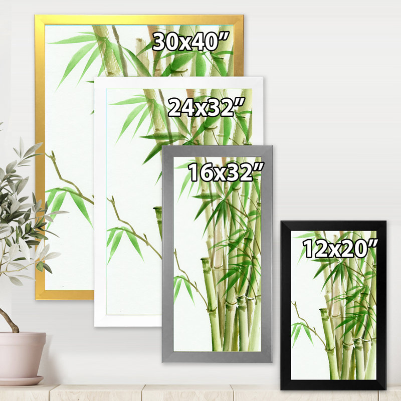 Détail du bambou vert foncé II - imprimé traditionnel, H 20 po x l 12 po x P 1,5 po, Toile blanche encadrée