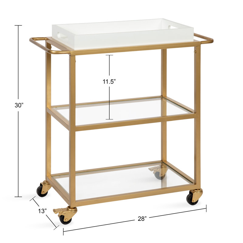 Creasey Metal Bar Cart, White, Gold
