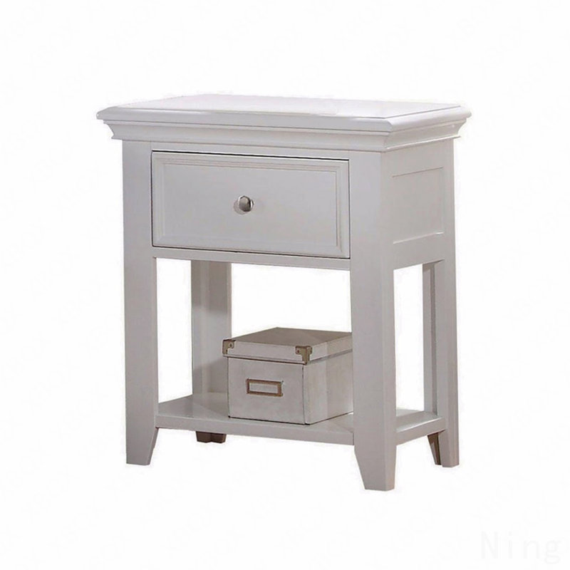 Table de chevet 1 tiroir et tablette inférieure en bois avec finition blanche