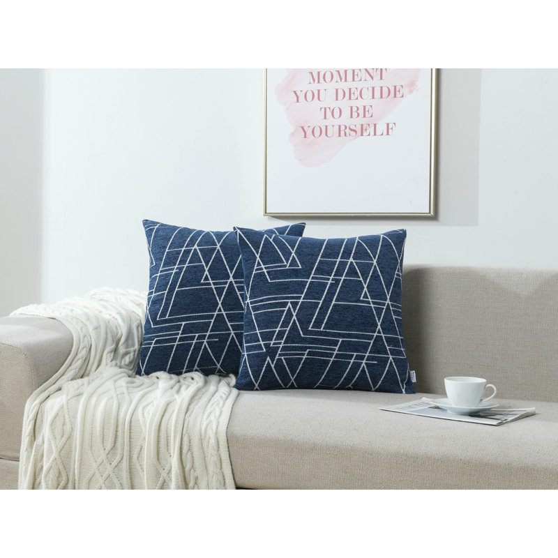 Geometric Pattern Modern Chenille Jacquard Pillow Cover, 20"H x 20"W, Dark Blue