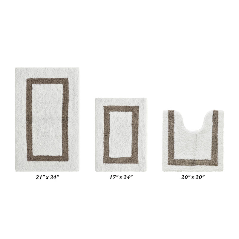 Atle Reversible Cotton Tufted Bath Rug Set, 3PC (17" x 24" | 20" x 20" | 21" x 34"), White/Beige