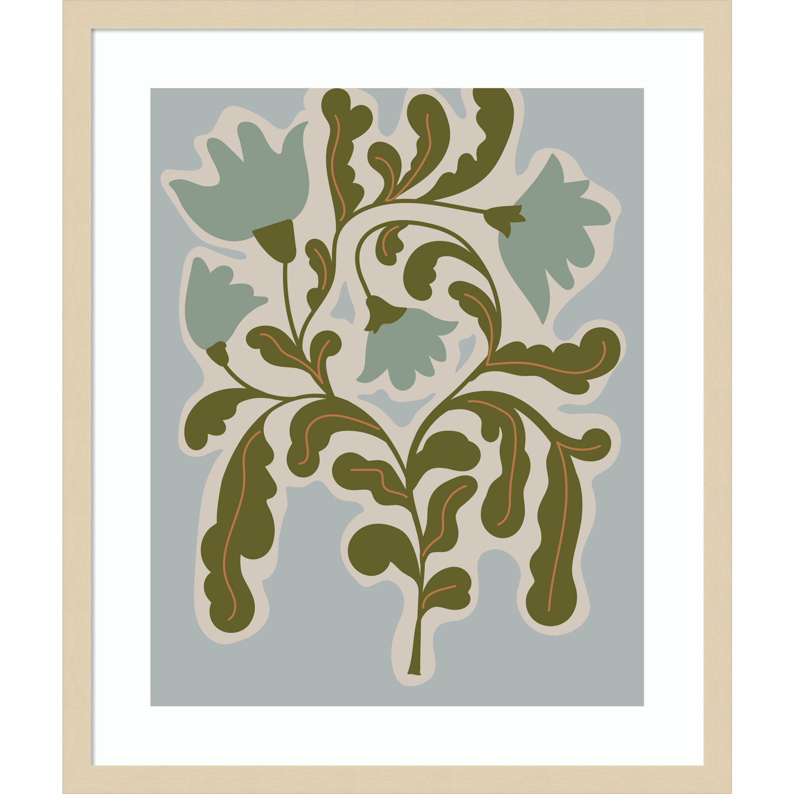 Expressive Abstract House Plant Playful Blue Framed On Paper by The Creative Bunch Studio Print, Brown, 25" H x 21" W x 1" D