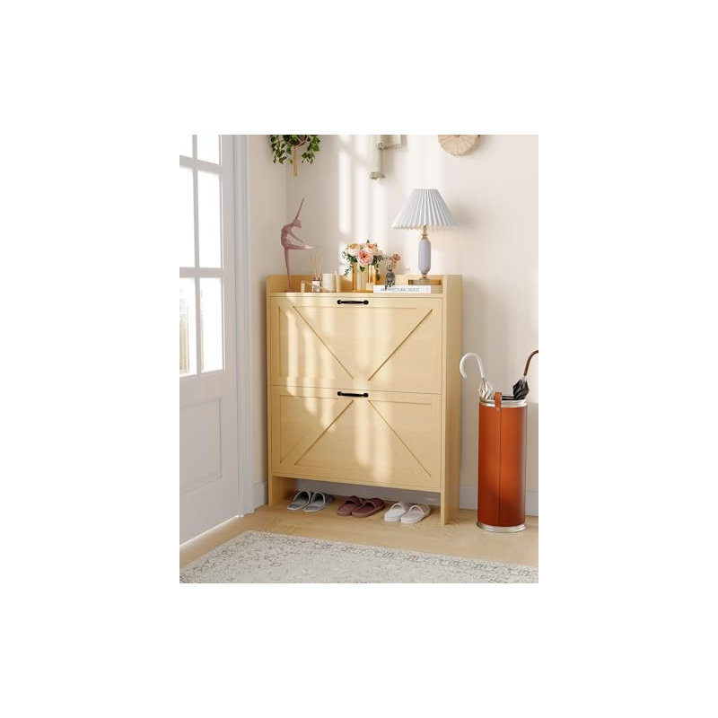 Shoe Cabinet with 3 Flip Drawers, Wooden Shoe Organizer Cabinet with Adjustable Shelf, Black