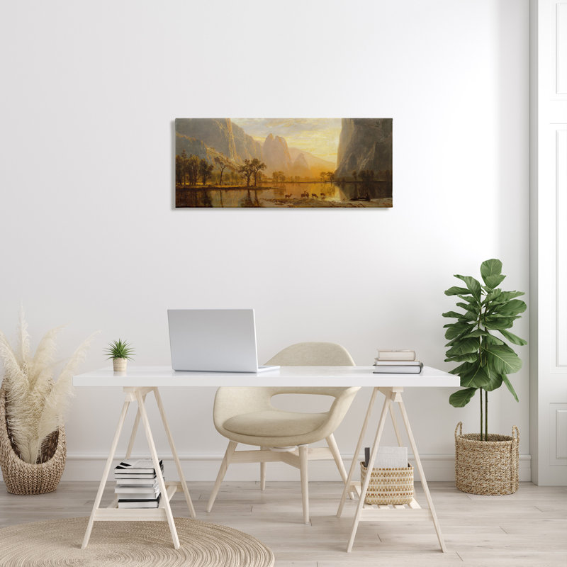 «Valley of the Yosemite» par Albert Bierstadt - peinture sur toile tendue, H 17 po x l 40 po x P 1,5 po