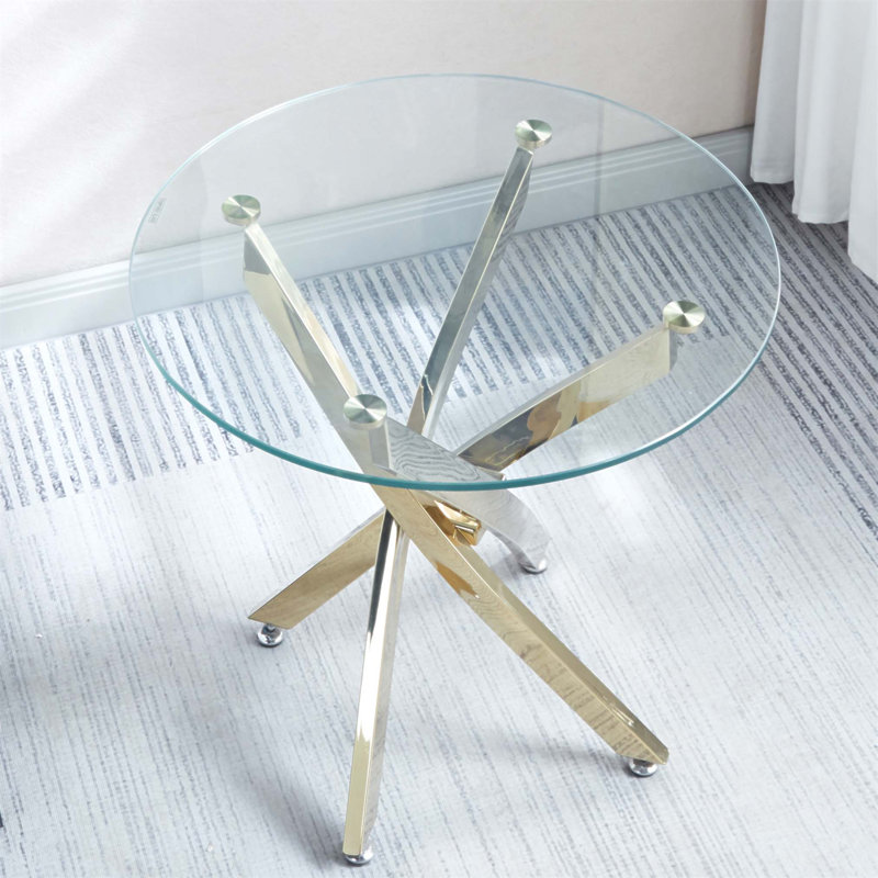 Table de bout moderne en verre trempé avec pieds élégants en acier inoxydable, parfaite pour les espaces de vie contemporains