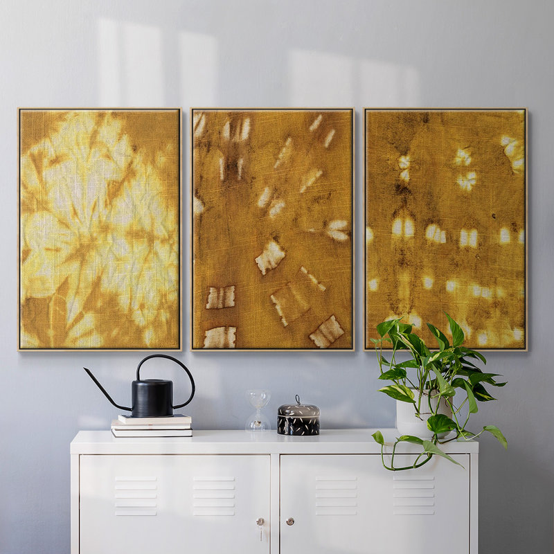 Turmeric Sunrise I, ensemble de 3 toiles encadrées sur toile, H 40 po x l 78 po, Bois naturel