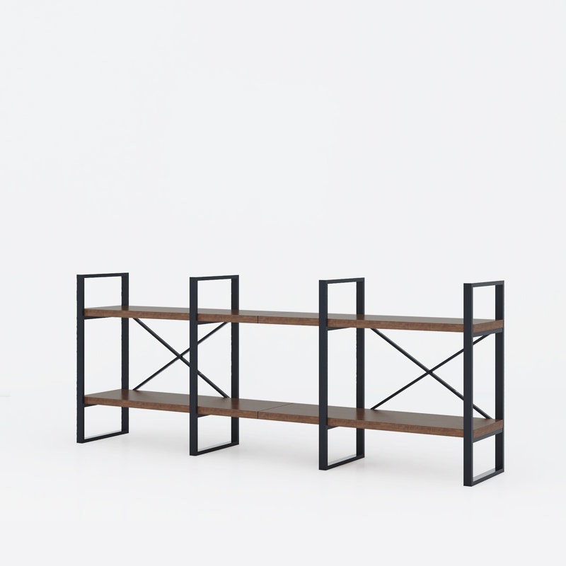 Tiyana 28.35'' H x 70'' W Steel Etagere Bookcase, Antigue Wood