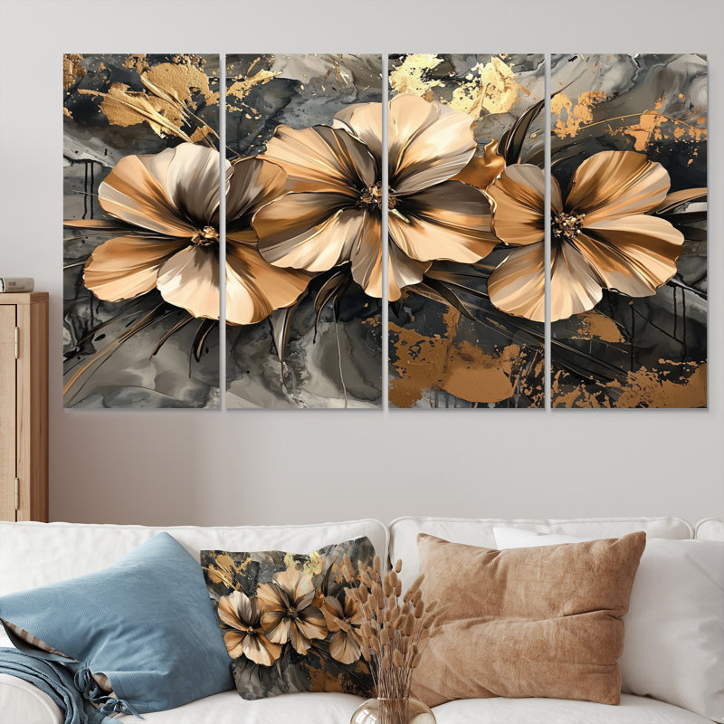 Cuivre dansant des coquelicots - Art mural coquelicots - Décoration murale traditionnelle, H 28 po x l 48 po, 4