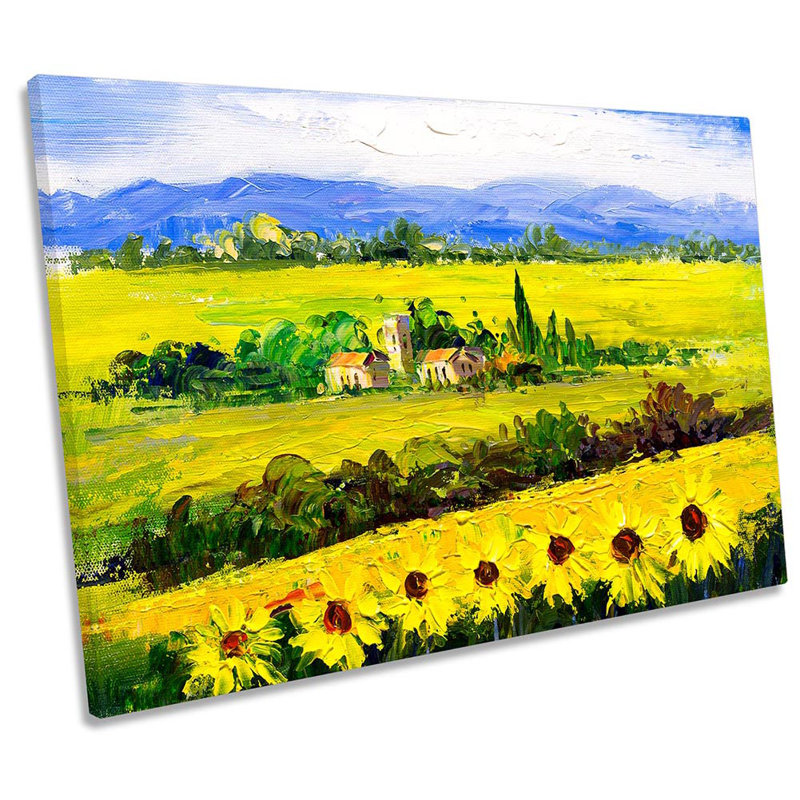 Yellow Floral Sunflowers - Wrapped Canvas Print, 61cm H x 91.4cm W x 4cm D