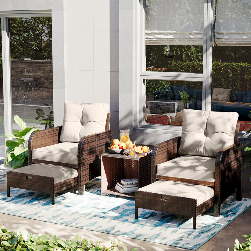 5 Pieces Outdoor Patio Chairs Set,PE Wicker Conversation Furniture with Cushions,Coffee Table,Beige, Beige