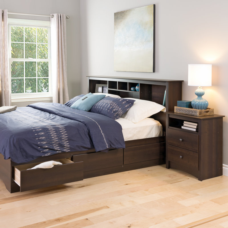 Table de chevet à 2 tiroirs Wahhaj de 23,25 po de largeur, mobilier de chambre à coucher, table de chevet avec tablette ouverte, l 23,25 po x P 16 po x H 28 po, espresso