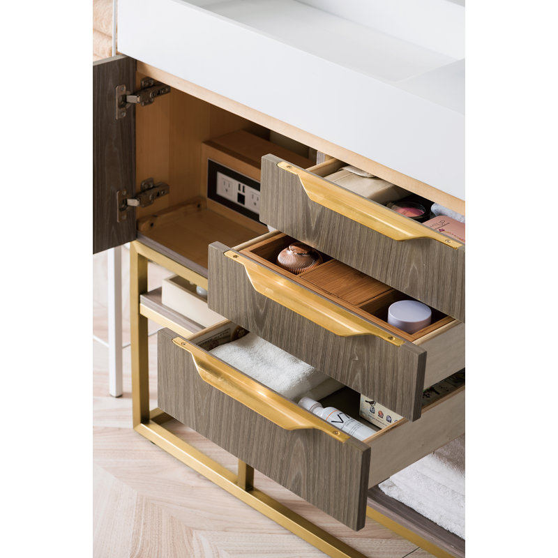 Columbia 35.31'' W Single Vanity, Glossy White, Ash Gray, Radiant Gold