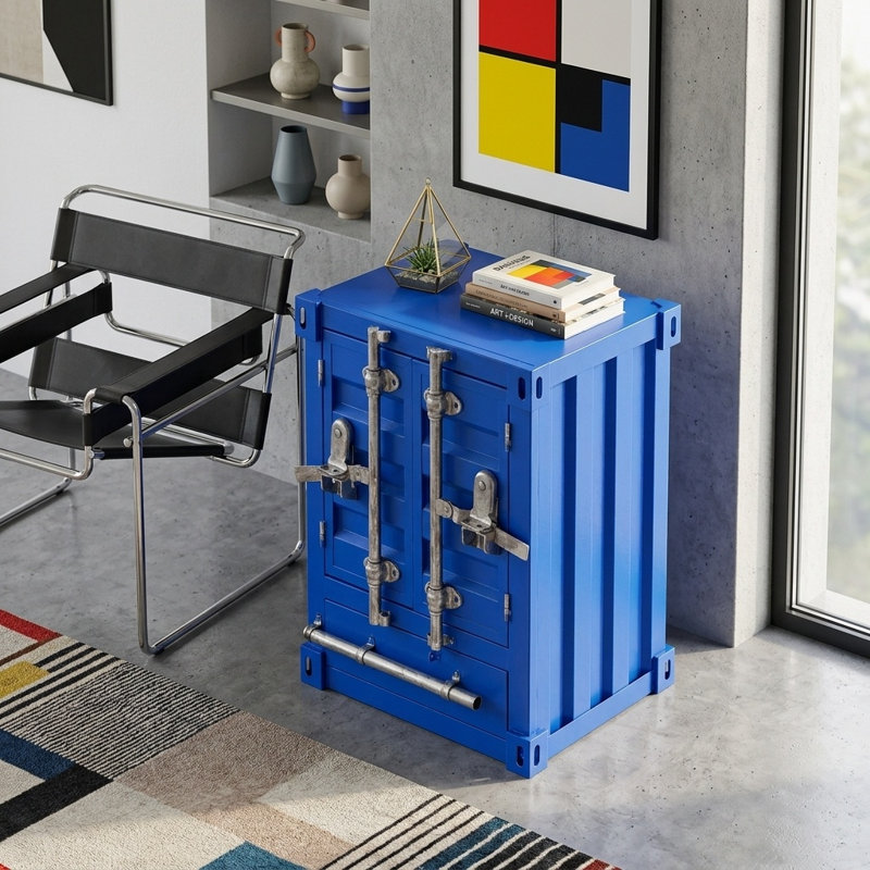 Commode d'appoint de style industriel en fer avec serrure, Bleu
