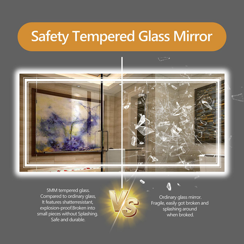 Miroir de salle de bain 24 po x 36 po à DEL sans cadre, miroir intelligent, 24,06 po x 36,06 po 