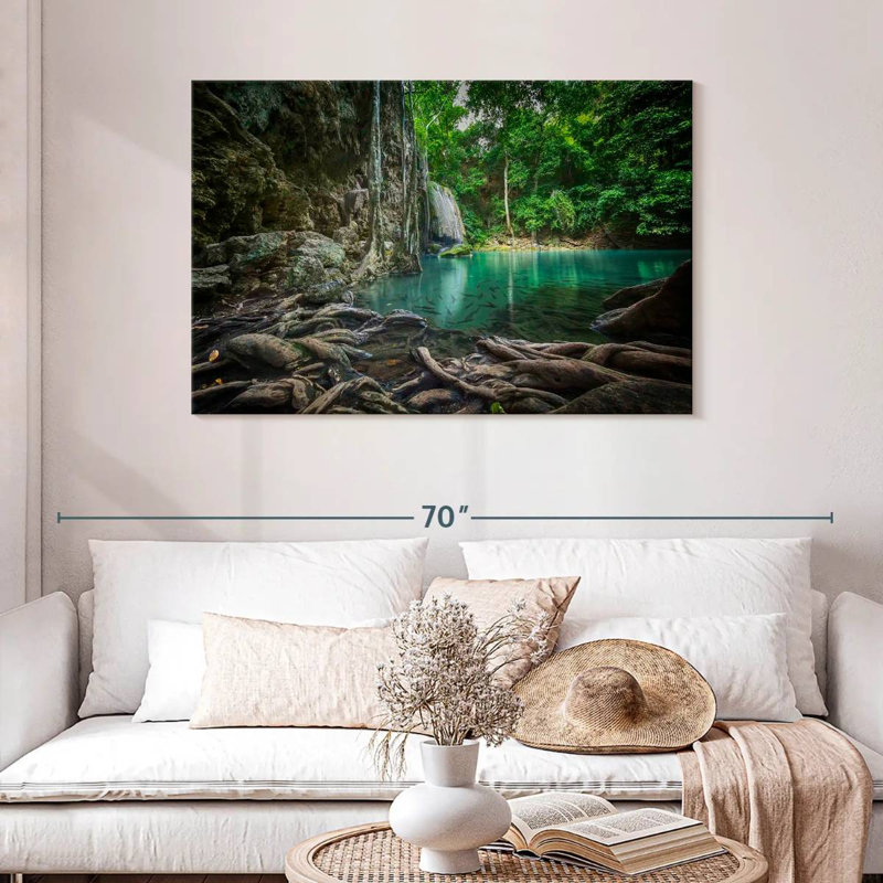 Paysage de cascade Kavia Erawan, H 30 po x l 45 po