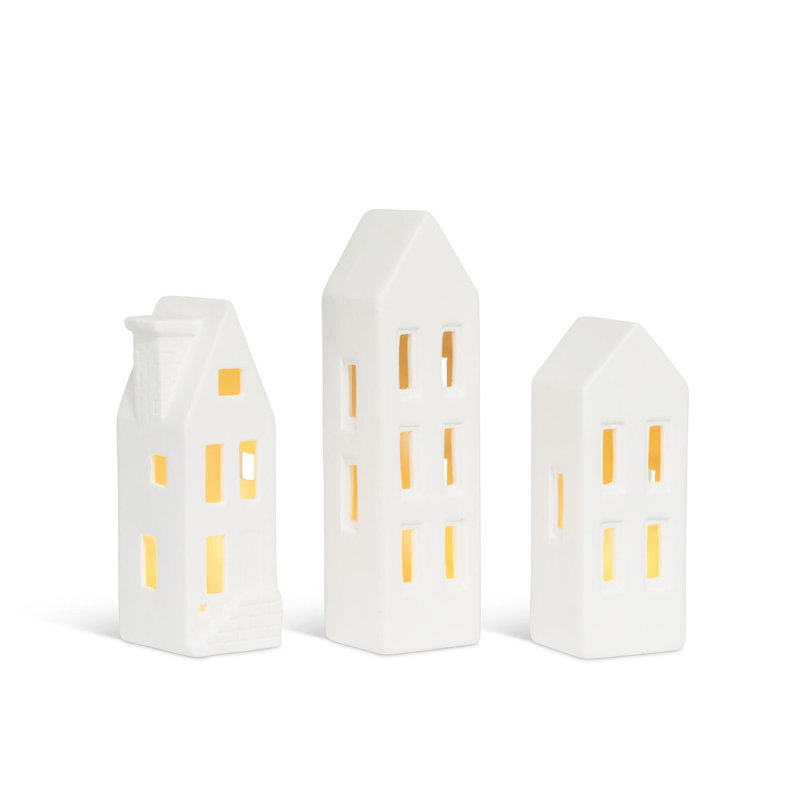 Ceramic LED Lighted Townhouses, Set of 3