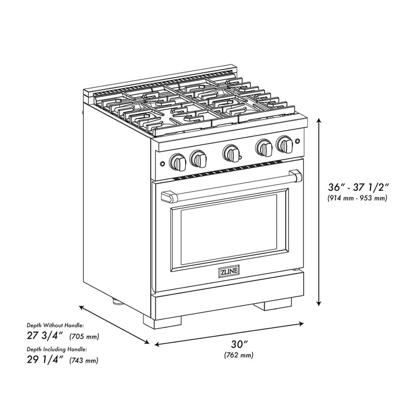 ZLINE 30 in. 4.2 cu. ft. Paramount Dual Fuel Range W/ 4 Burner DuoPro Cooktop and Electric Convection Oven W/ Black Matte Door