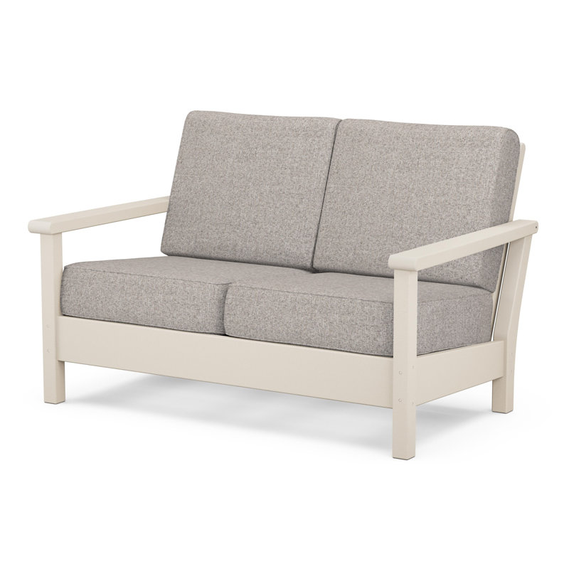 Harbour 52.25'' Wide Outdoor Loveseat with Cushions, Black, Dune Burlap