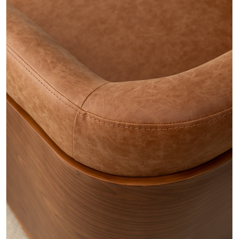 Fauteuil demi-tonneau pivotant en similicuir Broderic, Similicuir brun