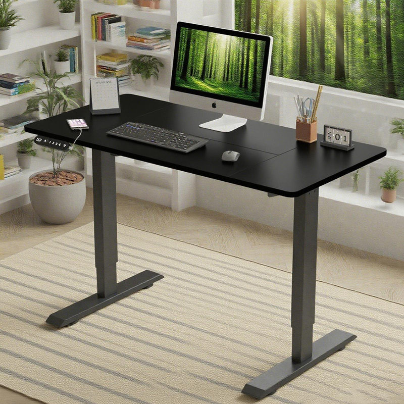 55"×24" Rustic Brown Electric Standing Desk Height Adjustable Desk For Home And Office Computer Table Gaming Desk Modern Lift-Up Desk (Not Include Stools)