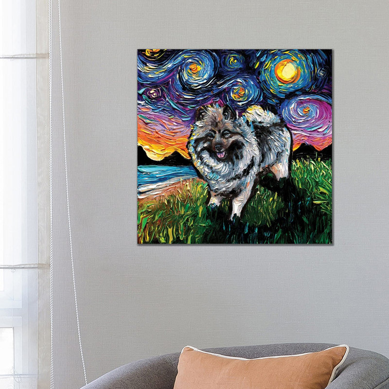 Keeshond Night by Aja Trier - Wrapped Canvas Print, 66.04 cm H x 66.04 cm W x 3.175 cm D