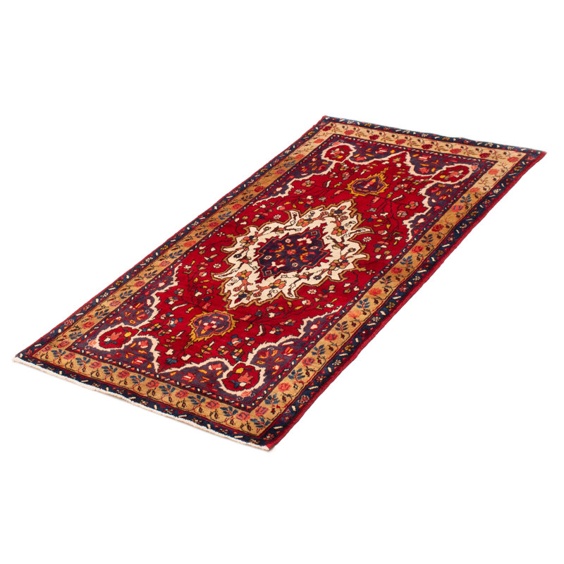 Tapis rouge unique en laine de style années 1990 3 pi 5 po x 6 pi 1 po Anadol