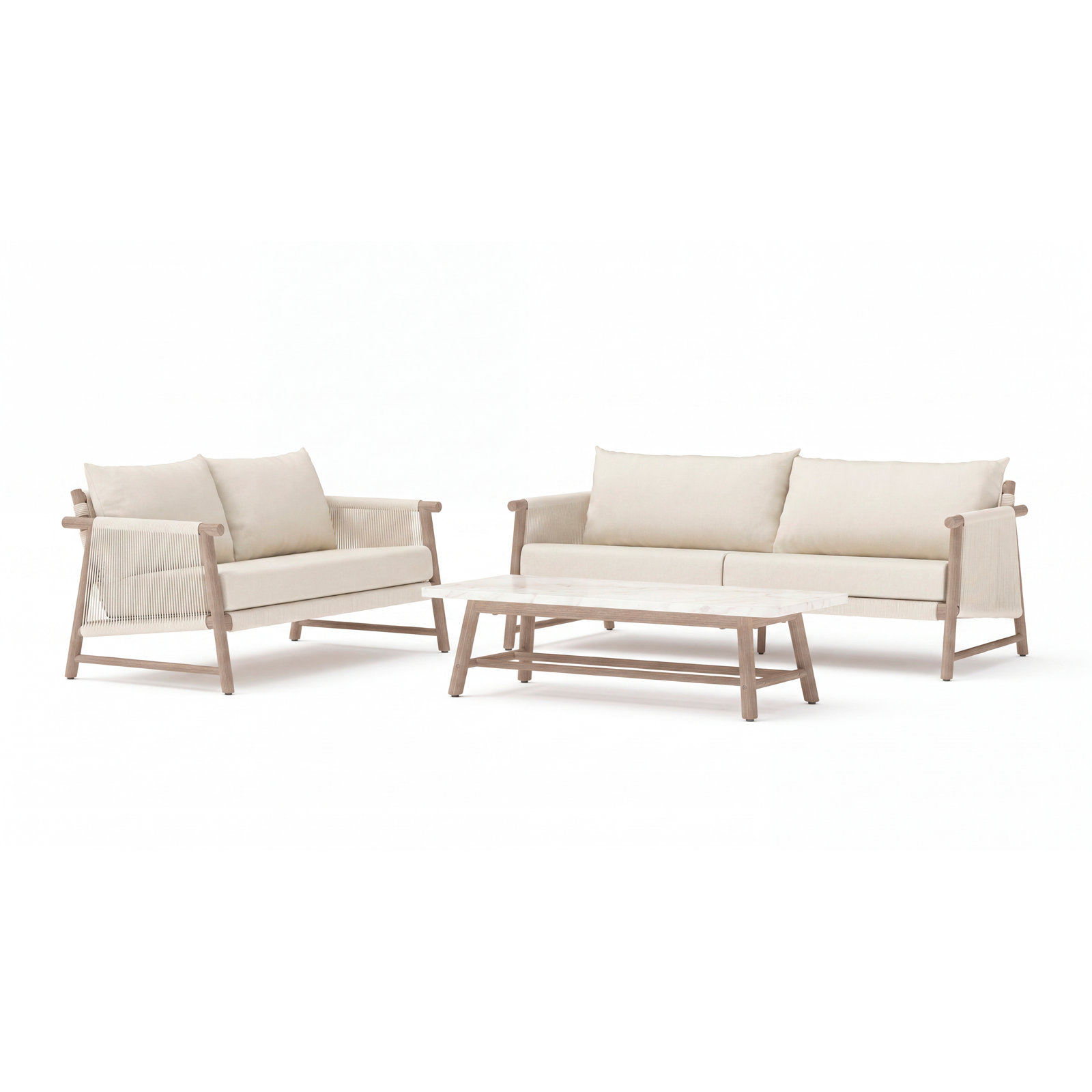 Naomie 8-Person Acacia Patio Seating Group, 3 Pcs: Table, Sofa, Loveseat