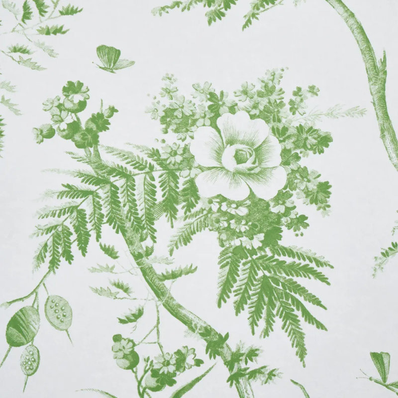 Schumacher x Jill Lasersohn Toile De La Prairie Wallpaper, Green