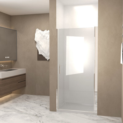 Porte de douche pivotante 28 x 72 pouces avec cadre en aluminium nickel brossé, verre trempé transparent de 6 mm, poignée en acier inoxydable, balançoire compacte et silencieuse pour une utilisation dans la salle de bain
