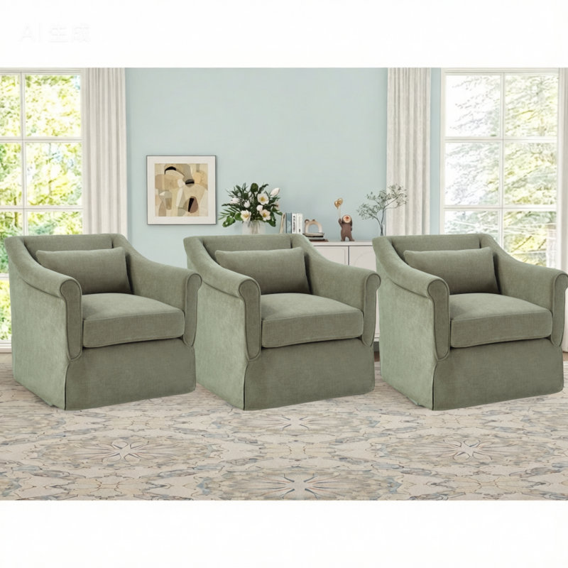 30" Wide Contemporary Upholstered Swivel Armchair With Lumbar Pillow, Green