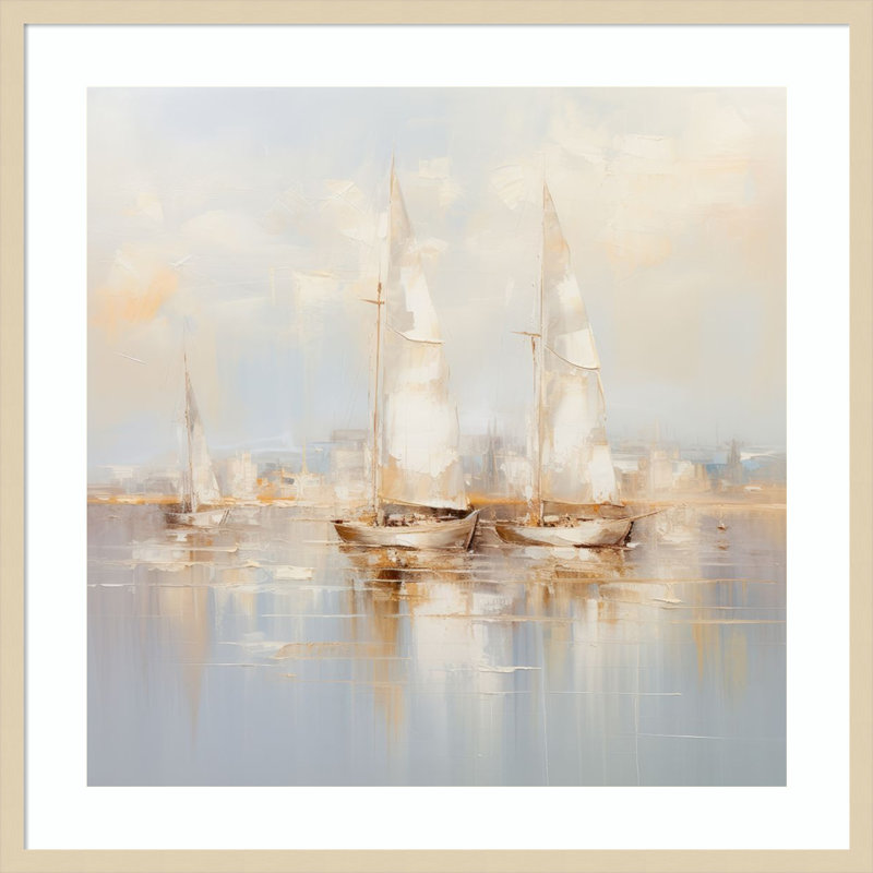 Reproduction d'art encadrée, "Gold bateaux II" par Lazar Studio, H 33 po x l 33 po