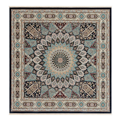 Jackson Oriental Ivory/Navy Blue Area Rug